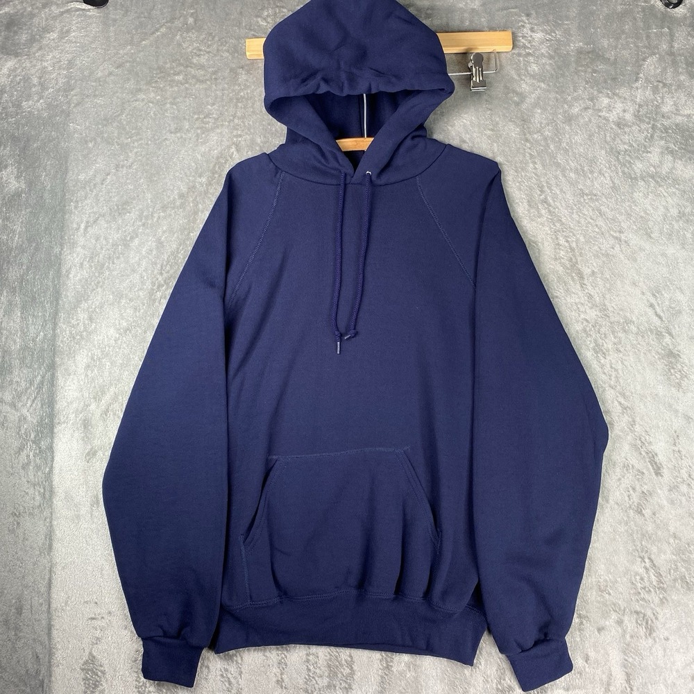Vintage 80s Lee Hoodie Mens Size XL Blue Blank Raglan Sweatshirt Lock Hood Skate